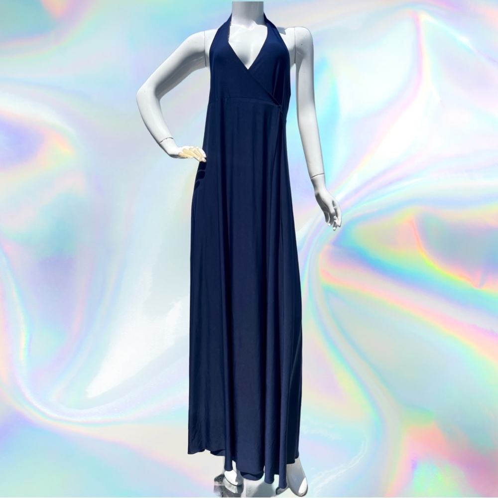 Blue Halter Neck Empire Waist Maxi Dress